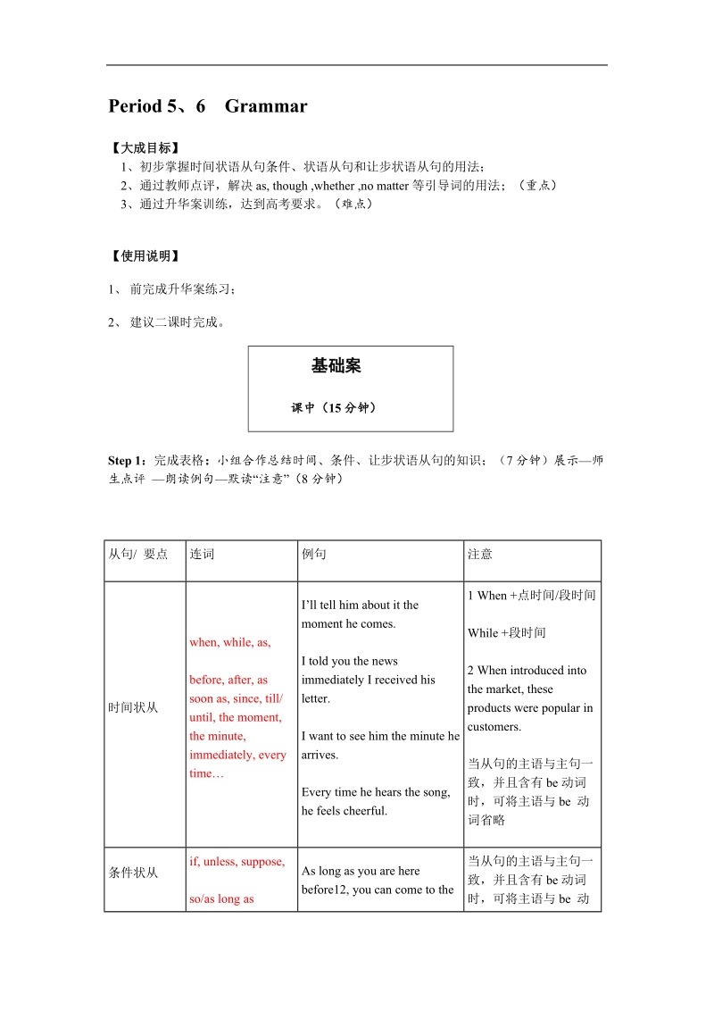 高中英语人教版必修五学案 module 5 the great sports personality period 5、6  grammar.doc_第1页