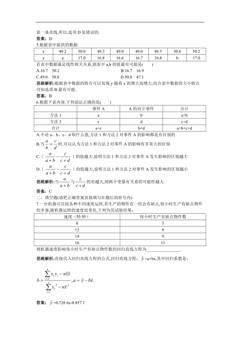 2017学年高中数学人教a版选修2-3本章测评：第三章统计案例1 word版含解析.doc_第2页