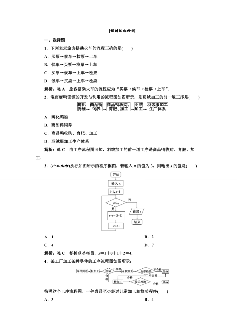 【优化课堂】高二数学人教a版选修1-2课时达标检测：第四章  4.1  流程图.doc_第1页