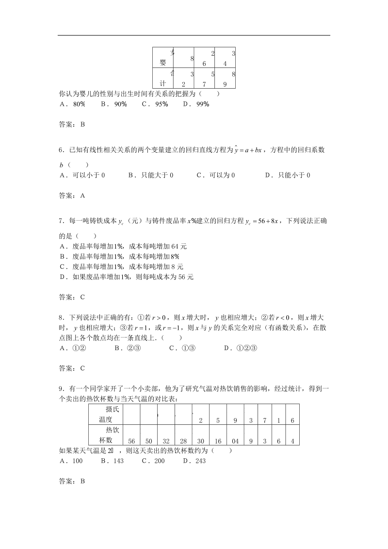 数学：第一章《统计案例》测试（1）（新人教a版选修1-2）.doc_第2页