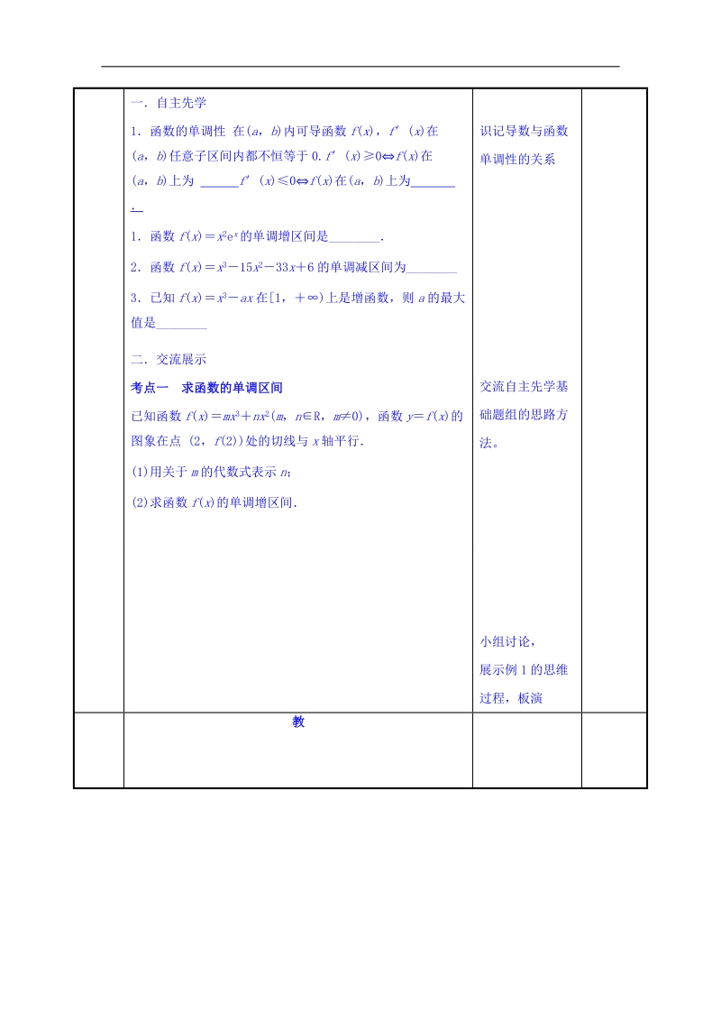 江苏省高中苏教版数学教案选修1-1 3.3导数与函数单调性1.doc_第2页