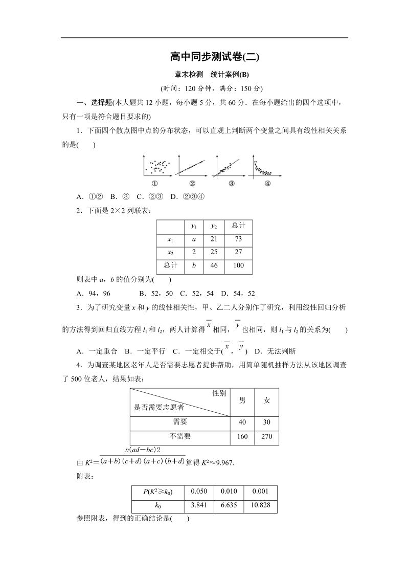 优化方案·高中同步测试卷·人教a数学选修1－2：高中同步测试卷（二） word版含答案.doc_第1页