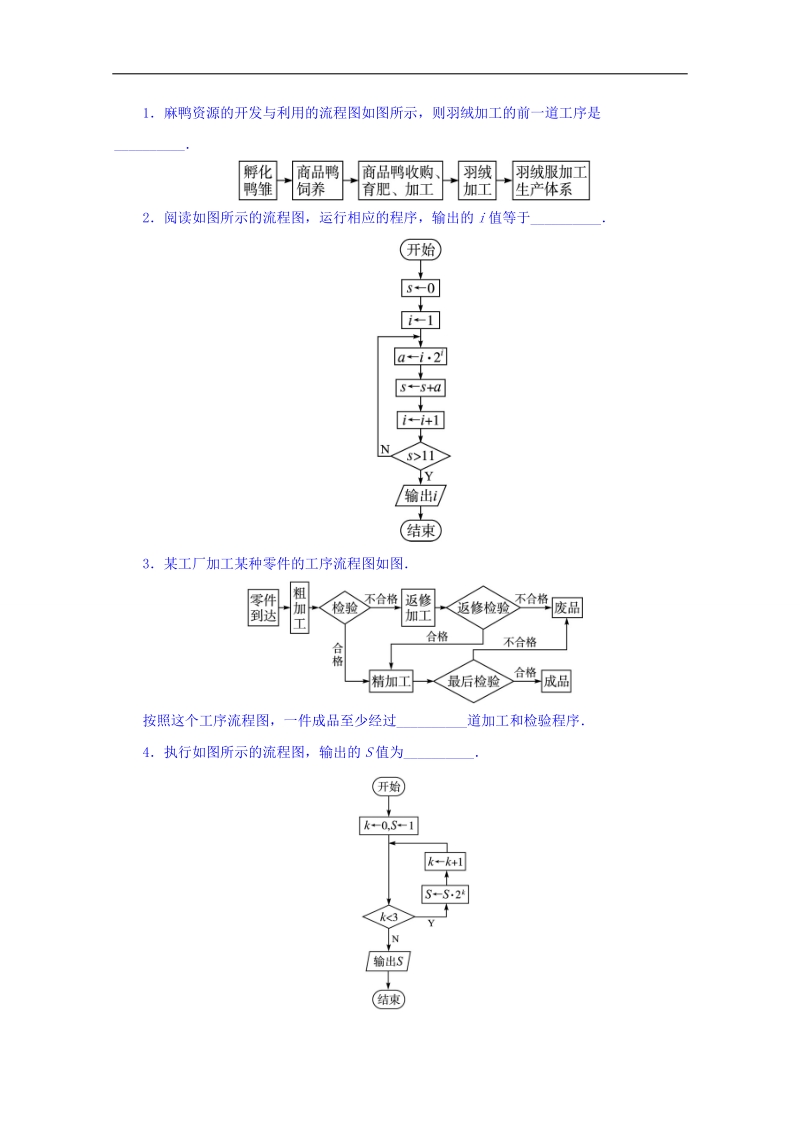 苏教版高中数学选修1-2同步课堂精练：4.1流程图 word版含答案.doc_第1页