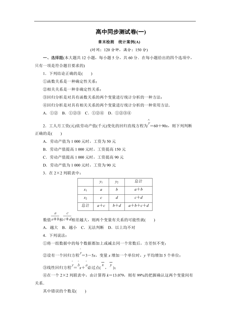 优化方案·高中同步测试卷·人教a数学选修1－2：高中同步测试卷（一） word版含答案.doc_第1页