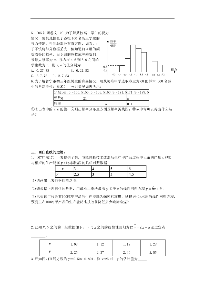 《用样本的频率分布估计总体的分布》同步练习1（无答案）（新人教b版必修3）.doc_第3页