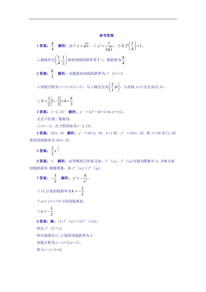 苏教版高中数学选修2-2同步课堂精练：1.2.1常见函数的导数 word版含答案.doc_第2页