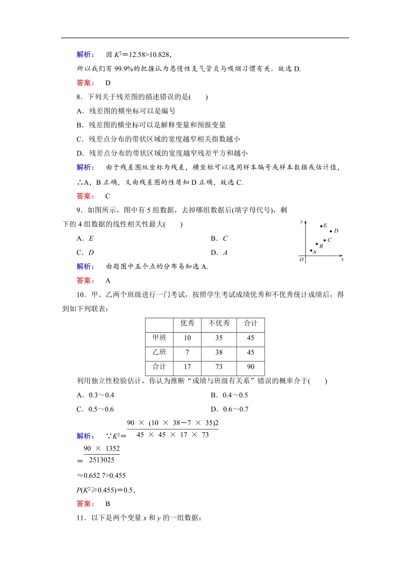 【金版新学案】高二数学人教版a版选修2-3单元评估：第三章 统计案例.doc_第3页