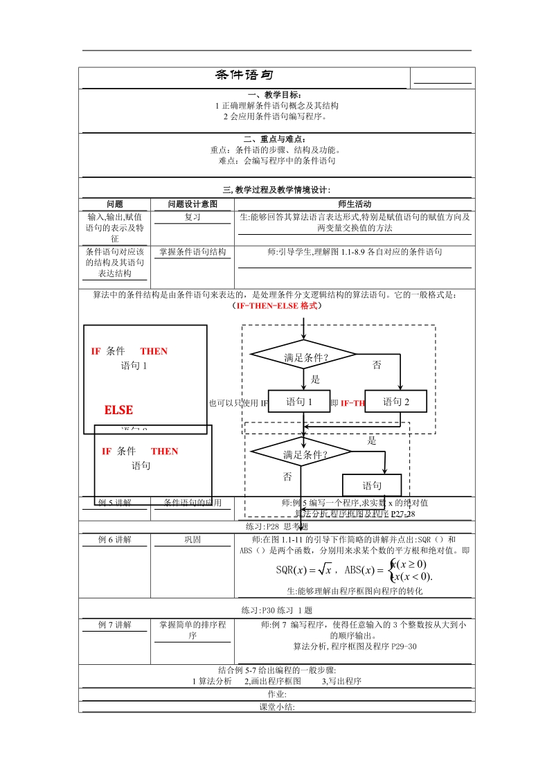 《条件语句》教案1（新人教b版必修3）.doc_第1页