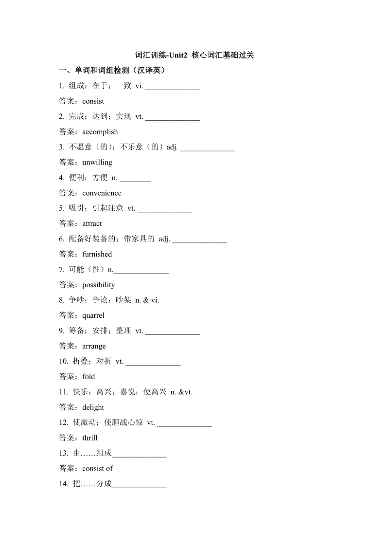 2016学年人教版高中英语必修五随堂练：词汇训练-unit2_核心词汇基础过关.doc_第1页