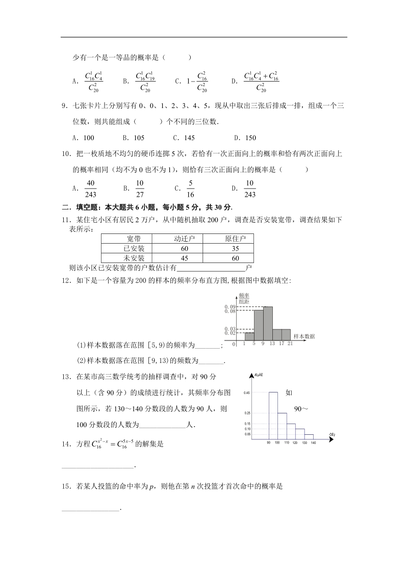 数学：第二章《统计-单元综合》测试（新人教b版必修3）.doc_第2页