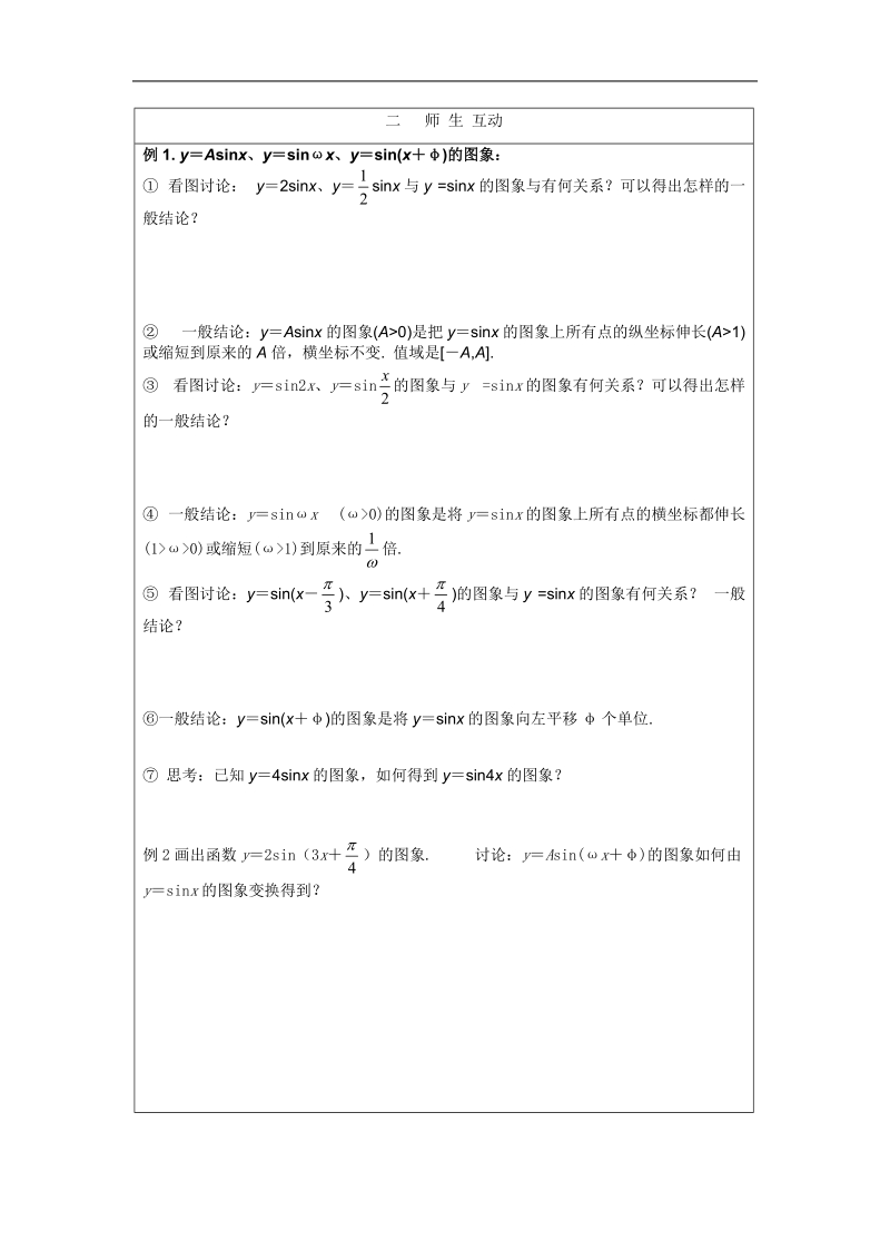 安徽省泗县三中数学必修四教案、学案：函数y＝asin(ωx＋φ)的图象1.doc_第2页