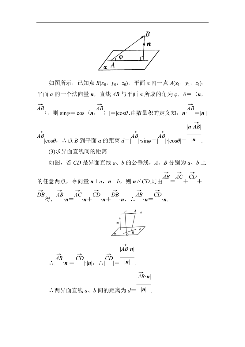 山东省济宁市学而优高二数学（新课标人教版）选修2-1第三章知识点总结：《3.2.4-5 利用向量知识求距离、空间中的角》（教师版）.doc_第2页