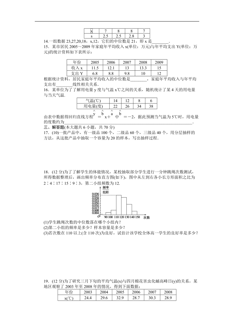 【步步高学案导学设计】数学人教b版必修3单元检测 第2章  统计单元检测 a卷.doc_第3页