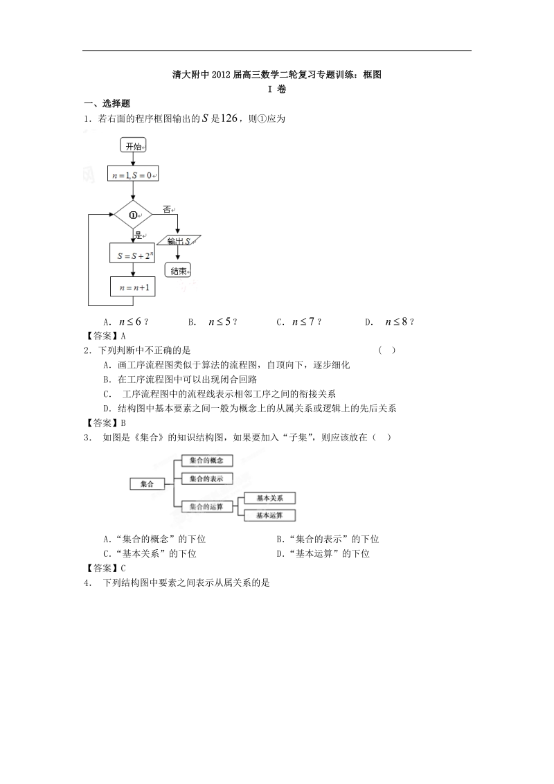 清大附中届高三数学二轮复习专题训练：框图.doc_第1页