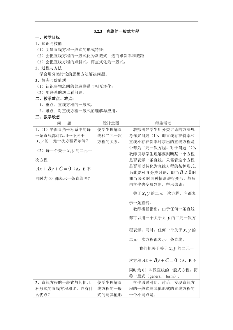 《直线的方程》教案12（新人教a版必修2）.doc_第1页