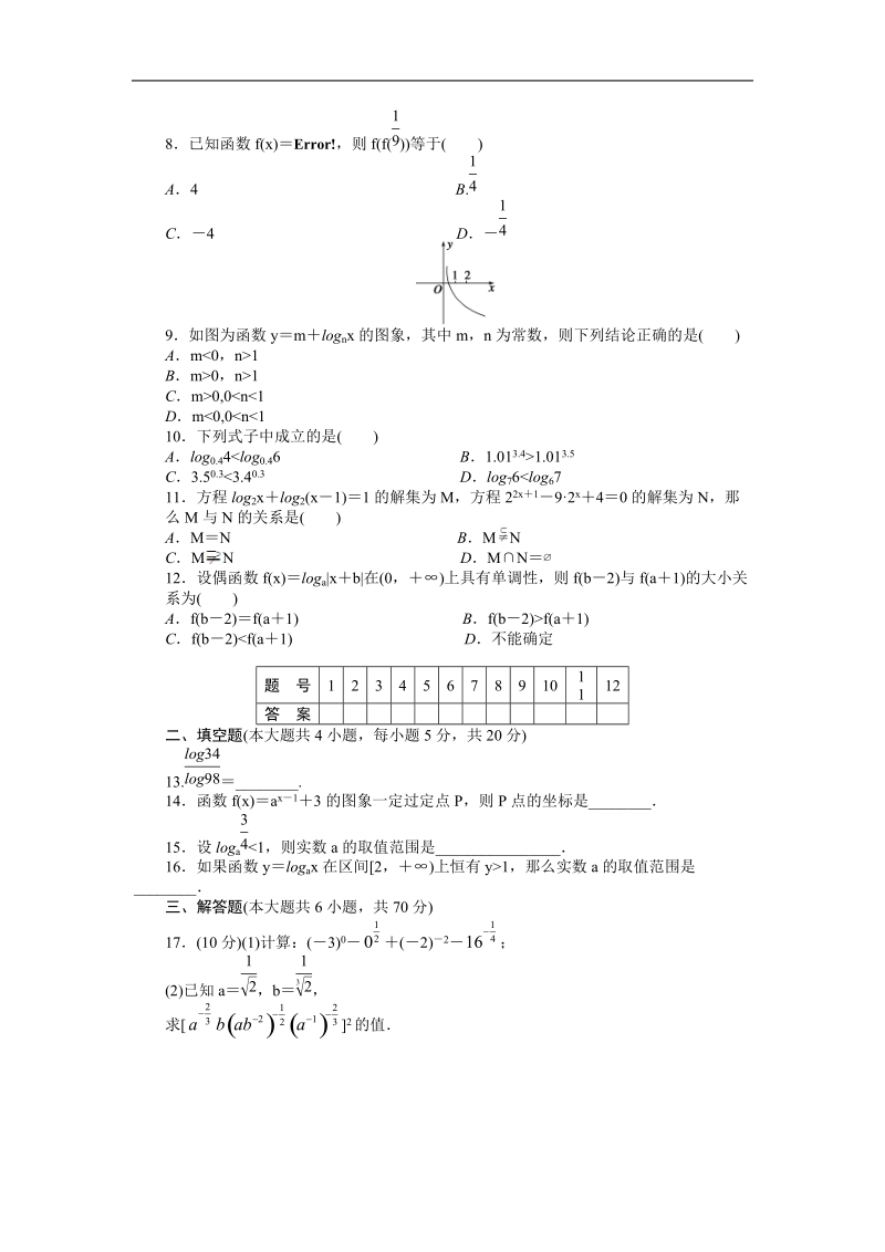 【步步高学案导学设计】数学人教b版必修1单元检测卷 第3章 基本初等函数(ⅰ)单元检测卷（a）.doc_第2页