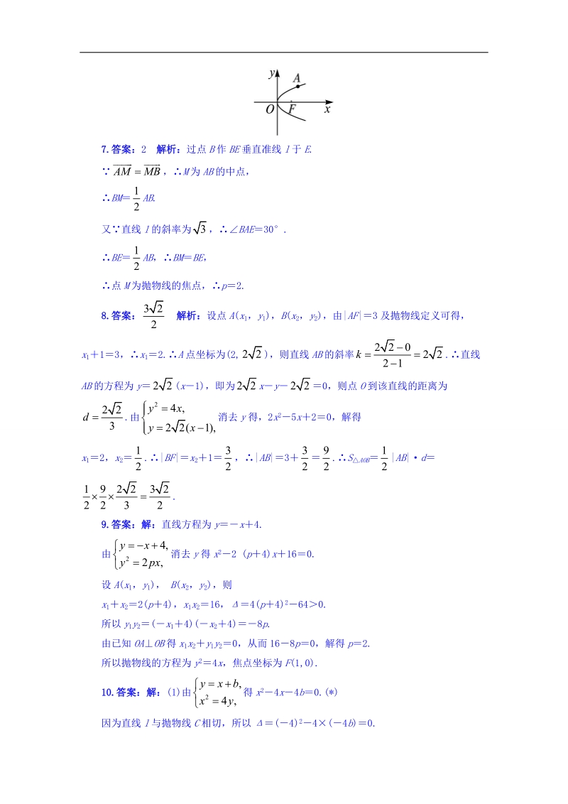 苏教版高中数学选修1-1同步课堂精练：2.4.2　抛物线的几何性质 word版含答案.doc_第3页