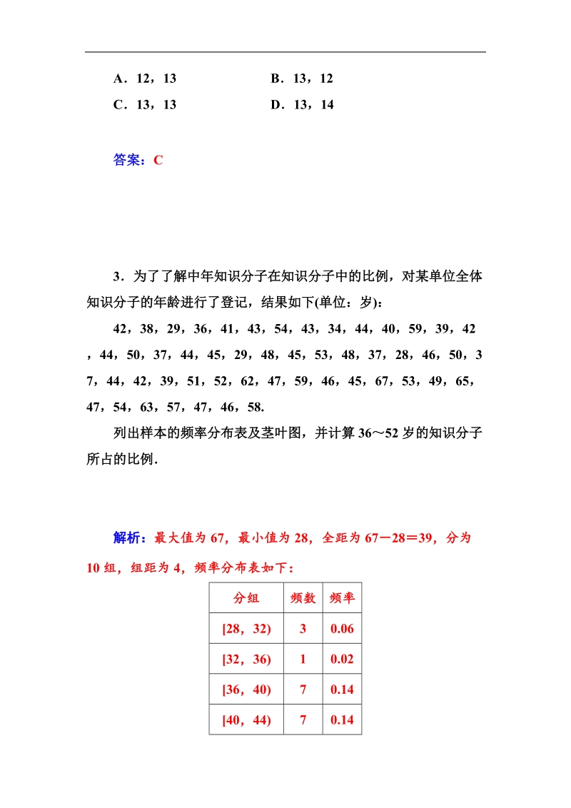 【金版学案】高中数学苏教版必修3习题：2．2.3《茎叶图》.doc_第2页