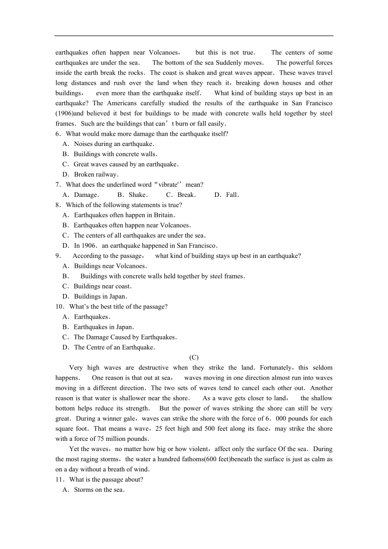 山西省英语人教版必修1 unit 4 earthquakes 同步练习（九） .doc_第2页