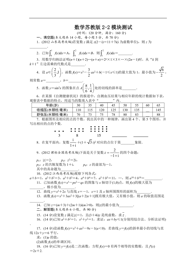 2017学年高中数学苏教版选修2-2模块测试（附答案） word版含解析.doc_第1页