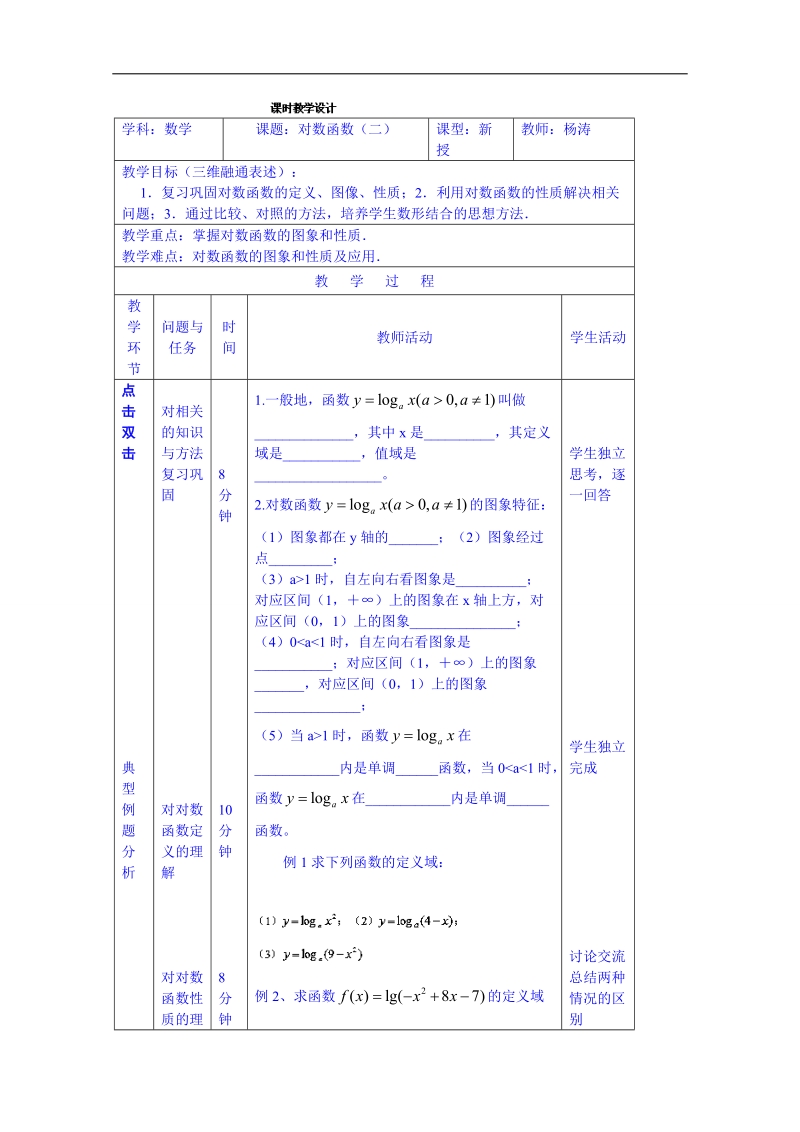 北京市人教版数学教案 必修一 3.2.2对数函数（2）.doc_第1页