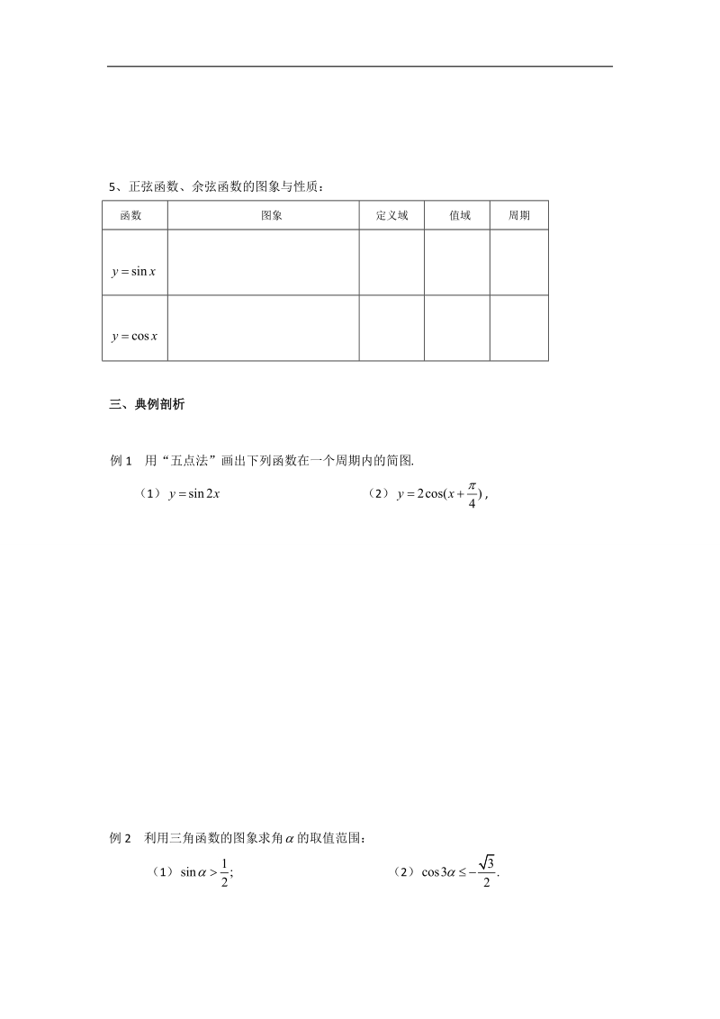 江苏省2016年高一数学苏教版必修4教学案：第1章9三角函数的图象和性质（1）.doc_第2页