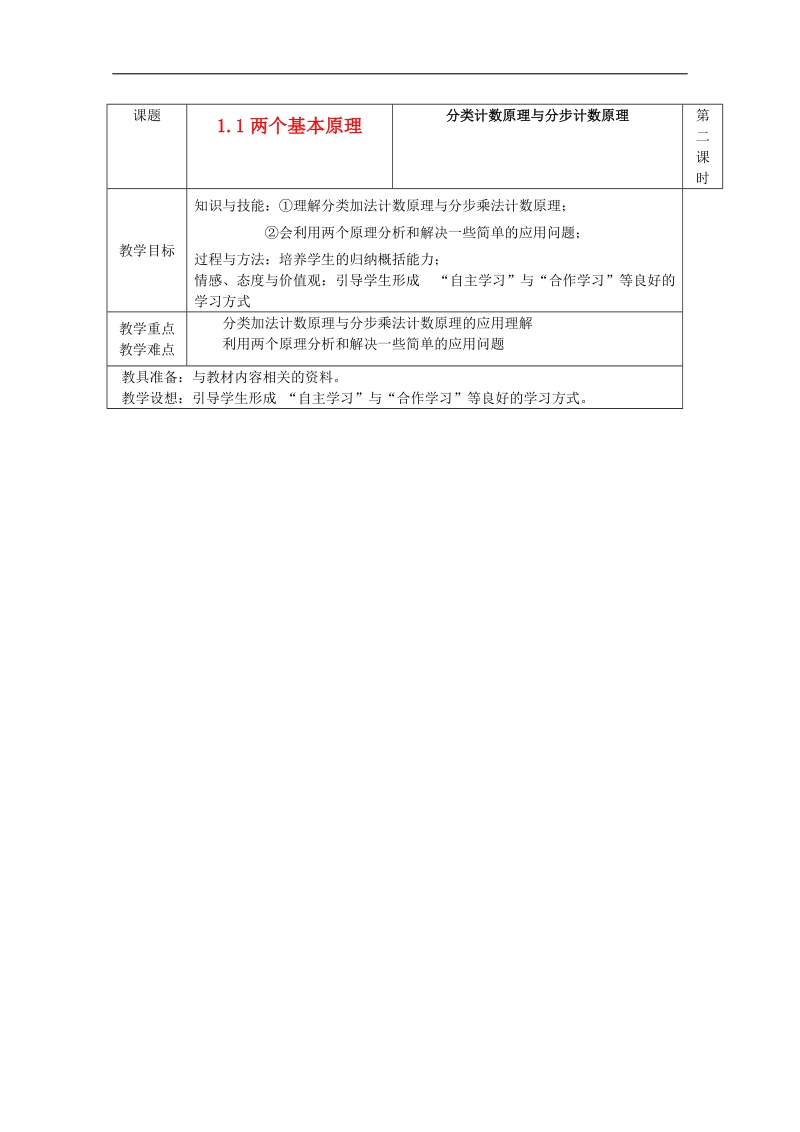 2016学年高中数学苏教版选修2-3教案： 1.1 两个基本计数原理1.doc_第1页