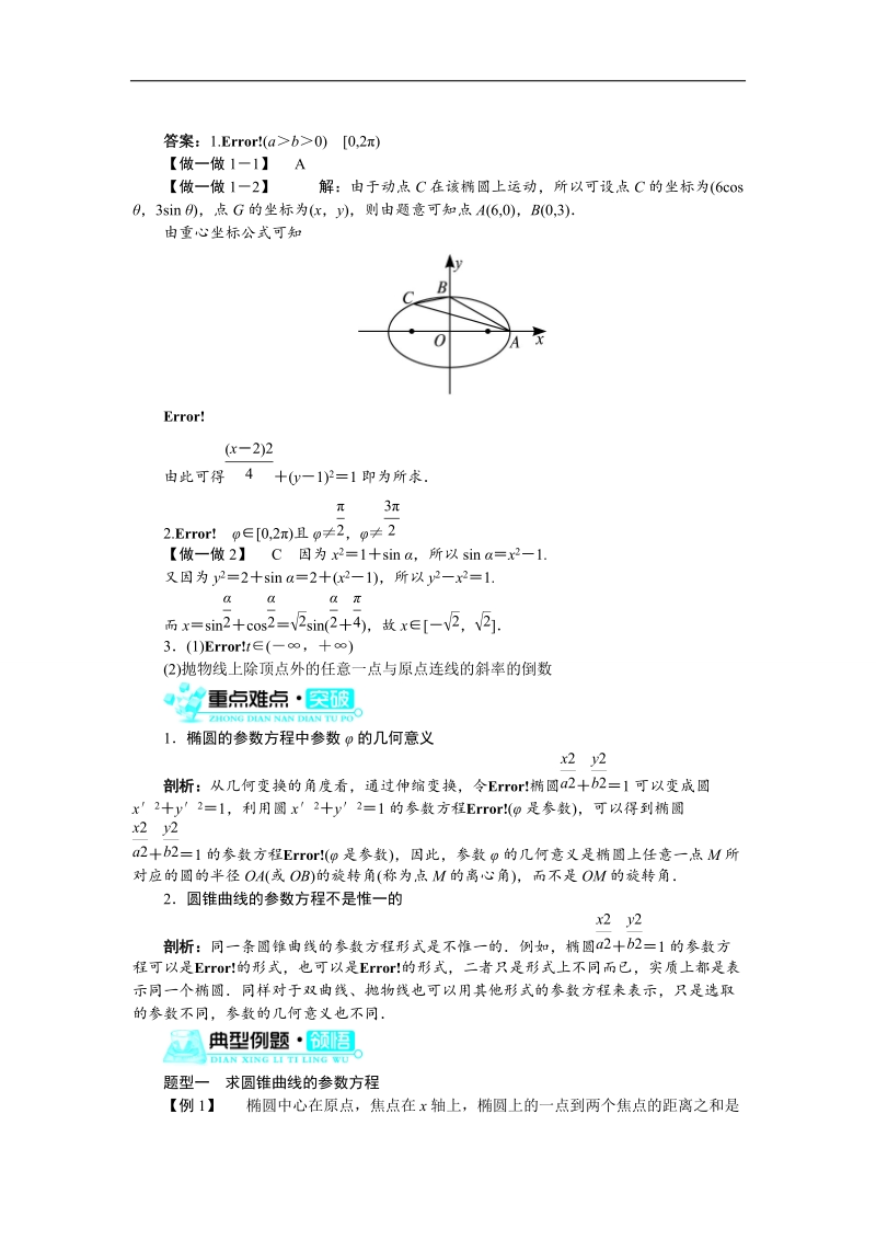 2017年高中数学人教a版选修4-4学案：第二讲二圆锥曲线的参数方程 word版含解析.doc_第2页