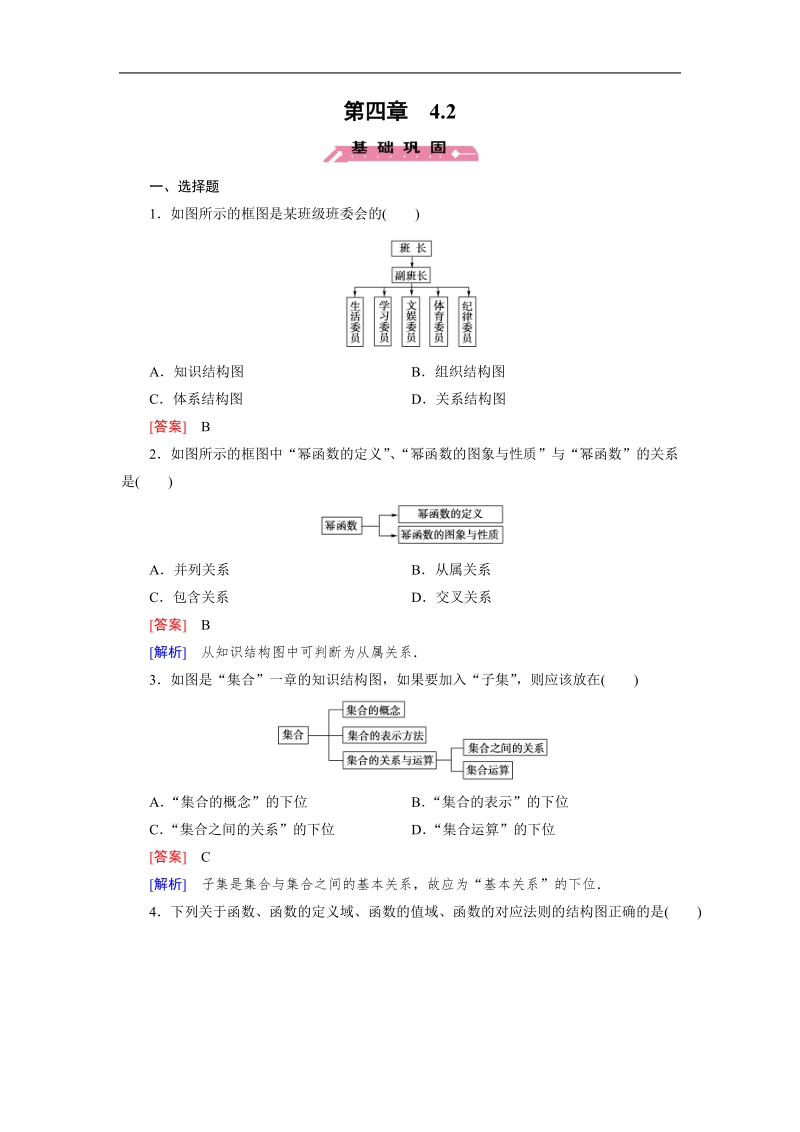 【成才之路】高中数学人教b版选修1-2同步练习 第4章 4.2 结构图.doc_第1页