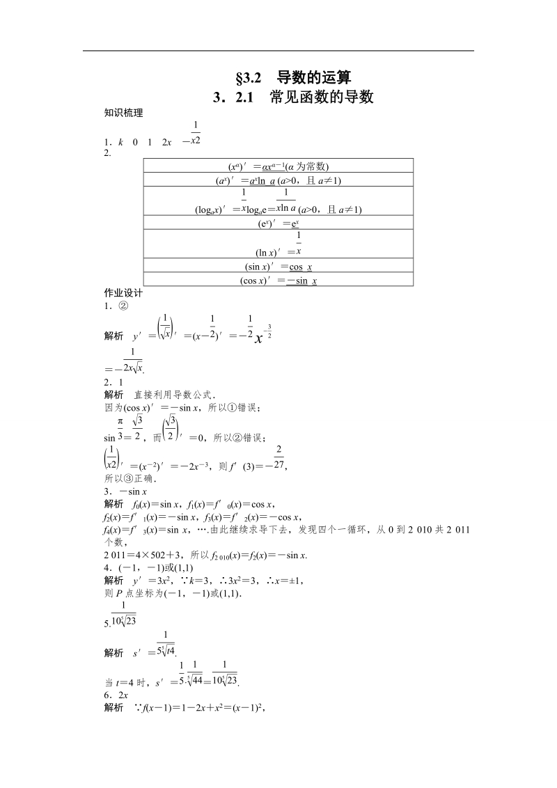 【创新设计】高二数学苏教版选修1-1课时作业与单元检测：3.2.1 常见函数的导数 word版含解析.doc_第3页