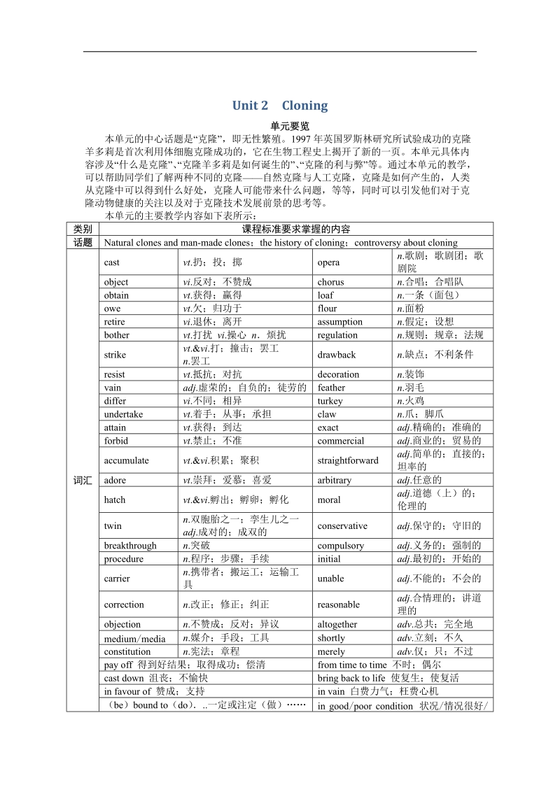 2017年高二英语人教版选修8教案：unit2cloningperiod1 word版含解析.doc_第1页