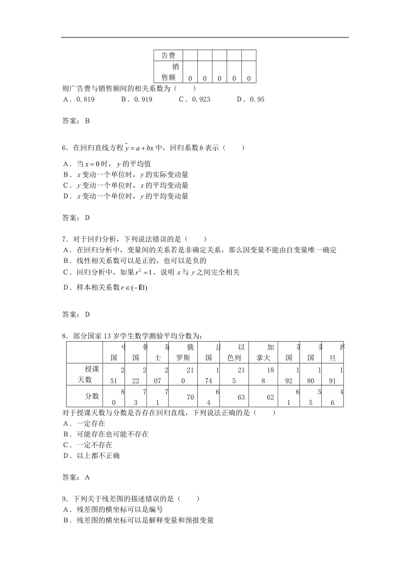 数学：第三章《统计案例》单元测试（新人教b版选修2—3）.doc_第2页