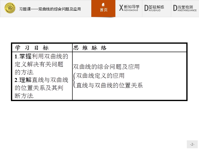 2017年全优指导高中数学人教a版选修2-1课件：2习题课2 双曲线的综合问题及应用.ppt_第2页