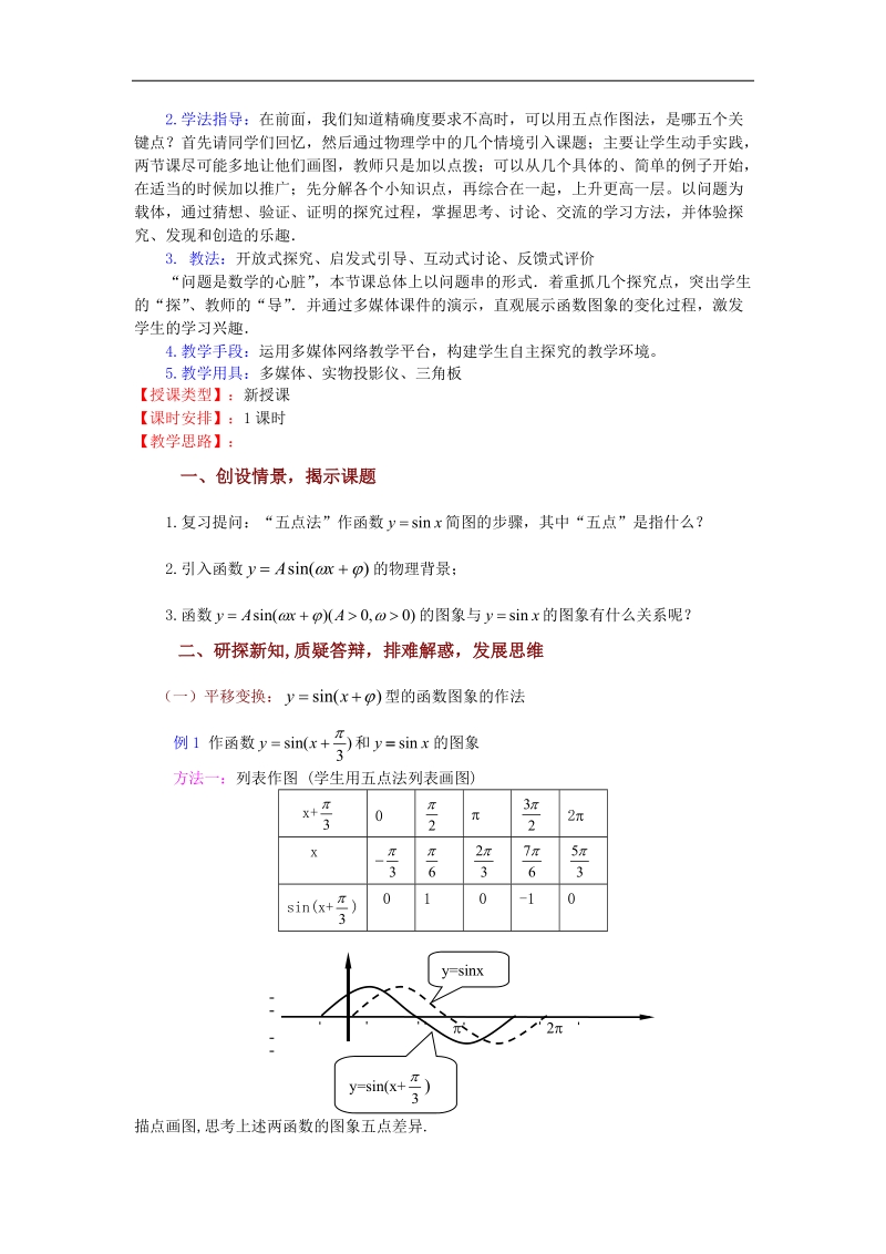 数学：1.3.3《函数y&#061;asin（ωx+φ）的图象（一）》教案（苏教版必修4）.doc_第2页