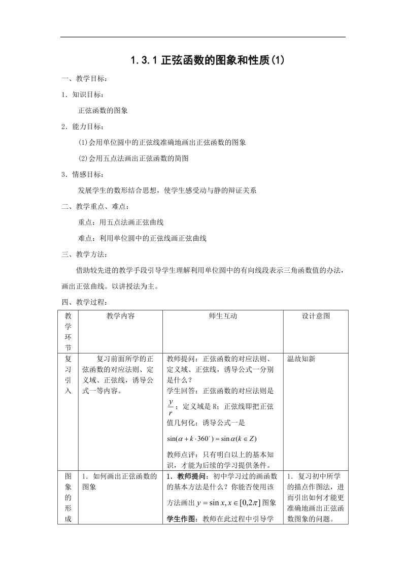 数学：1.3.1《三角函数的图象与性质》教案（新人教b版必修4）.doc_第1页