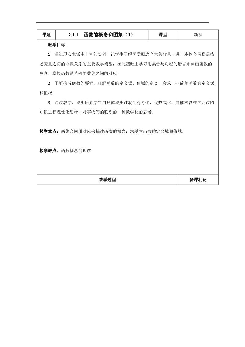 江苏省高中数学必修一苏教版教案：2.1.1　函数的概念和图象（1）.doc_第1页