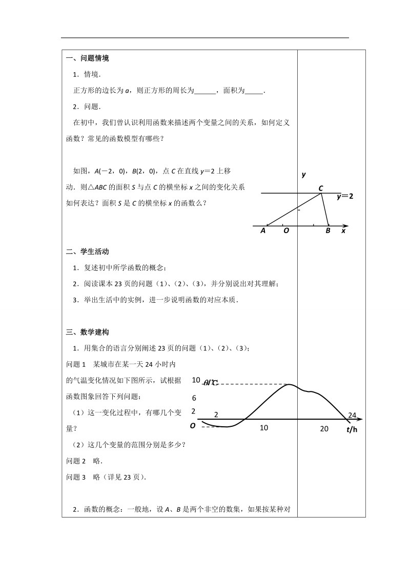 江苏省高中数学必修一苏教版教案：2.1.1　函数的概念和图象（1）.doc_第2页