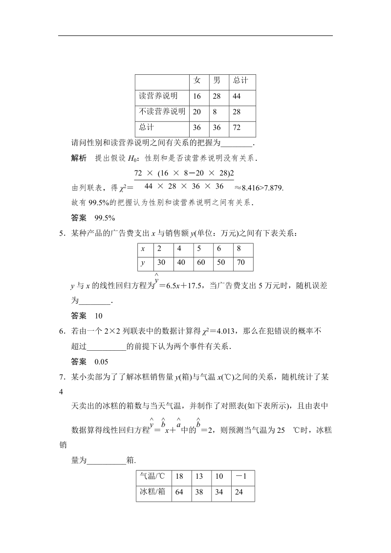 【创新设计】高中数学苏教版选修1-2：第1章 统计案例 章末测试.doc_第2页