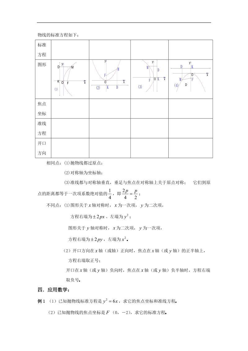 数学：2.4《抛物线》教案（新人教a版选修2-1）.doc_第2页