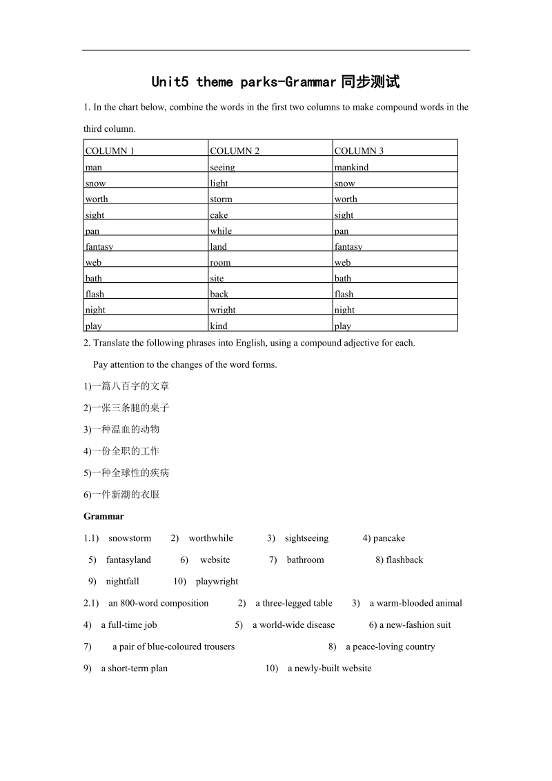 《theme parks》同步练习5（人教版必修4）.doc_第1页