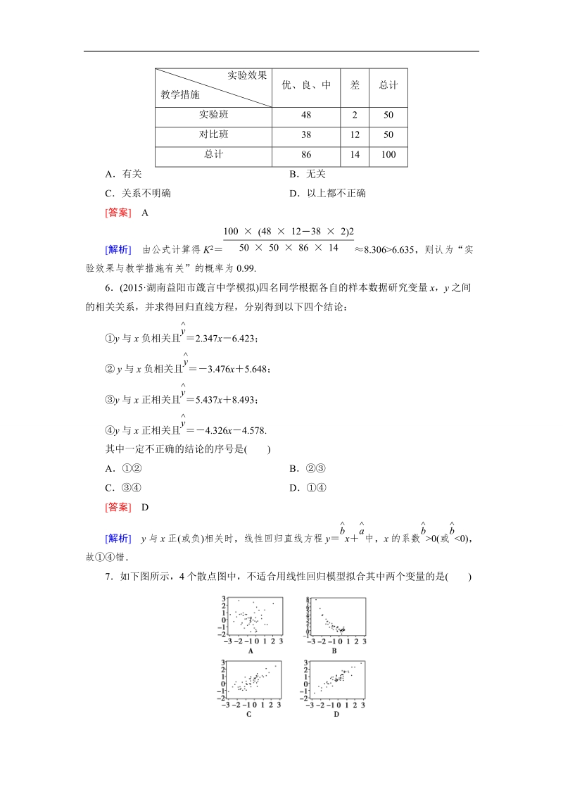 【成才之路】高中数学人教a版选修1-2）同步练习：综合素质检测第1章 统计案例.doc_第2页