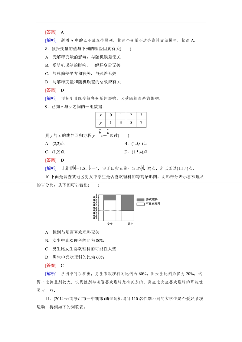 【成才之路】高中数学人教a版选修1-2）同步练习：综合素质检测第1章 统计案例.doc_第3页