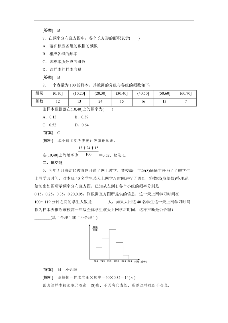 高一数学人教b版必修3同步检测：2-2-1-2 用样本的频率分布估计总体的分布.doc_第3页