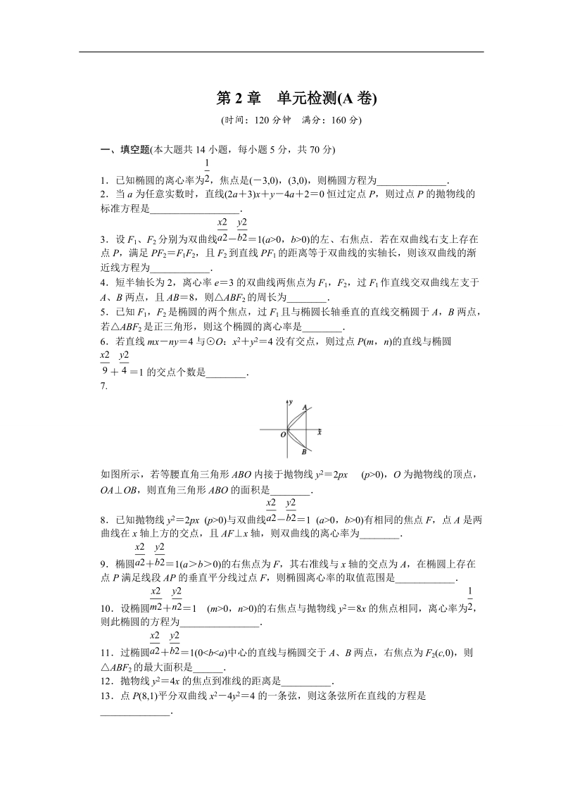 【创新设计】高中数学（苏教版选修2-1）习题：第2章 圆锥曲线与方程 单元检测（a卷）.doc_第1页