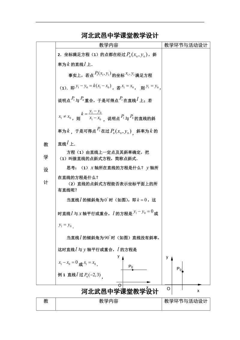 河北省武邑中学高中数学必修二（人教新课标a版）课堂教学设计23 直线的点斜式方程.doc_第2页