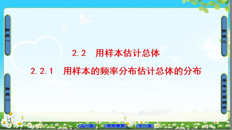 2018版高中数学（人教b版）必修3同步课件：第2章 2.2.1　用样本的频率分布估计总体的分布.ppt_第1页