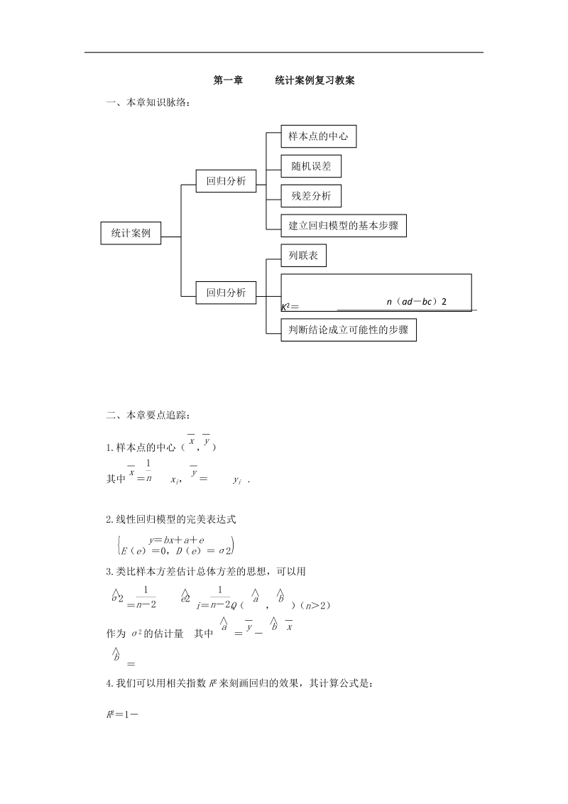 【优选整合】高中数学人教a版选修1-2第一章 统计案例章末复习【学案】.doc_第1页