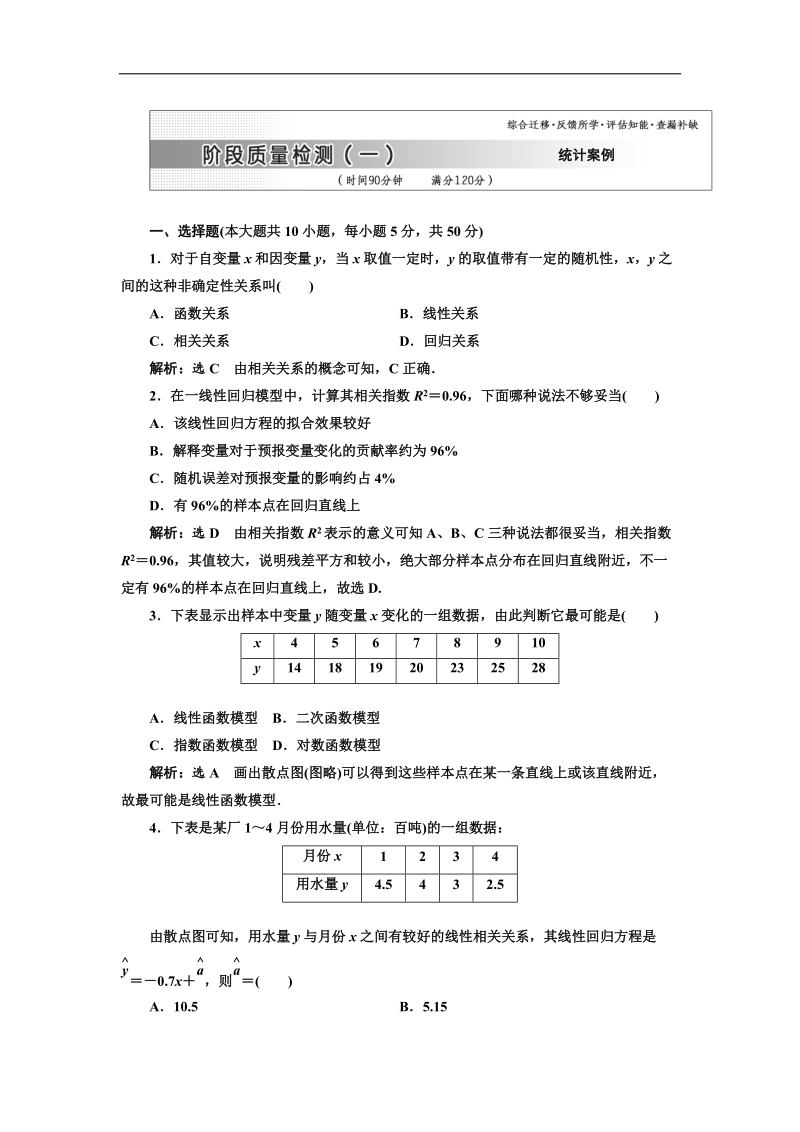 【三维设计】人教a版数学选修1-2全册练习：阶段质量检测（一）doc word版含答案.doc_第1页