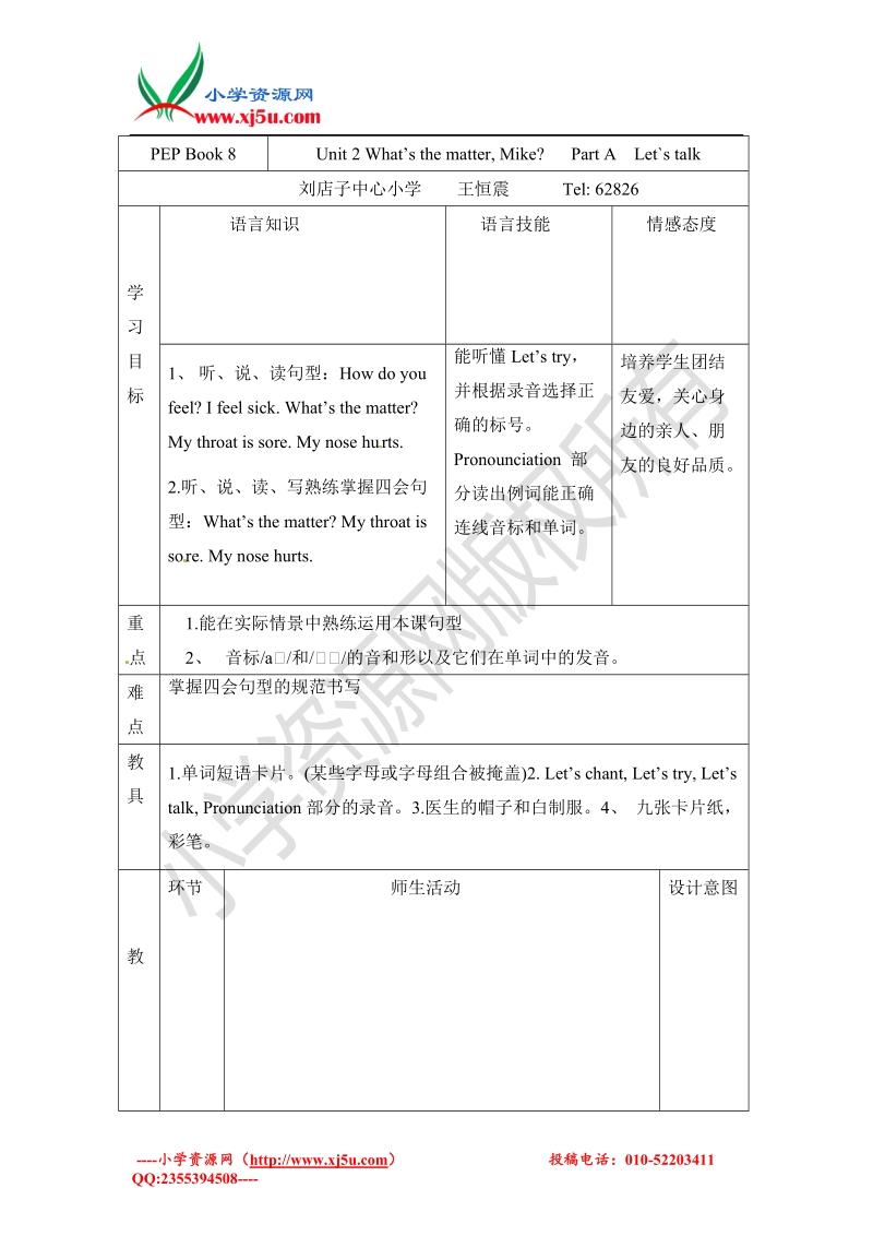 2017春六年级下册英语教案-unit 2 parta let's talk人教pep.doc_第1页