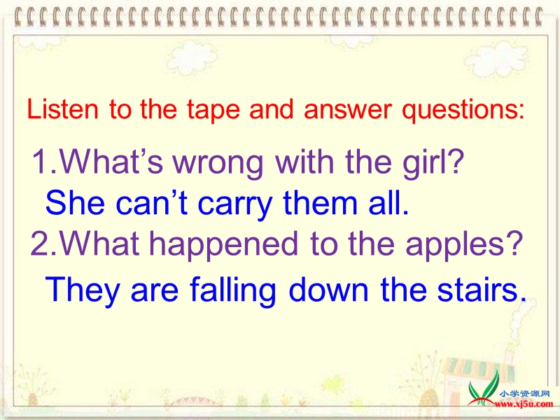 2016年春小学英语六年级下册：module4 unit 2 the apples are falling down the stairs课件 外研版.ppt_第3页